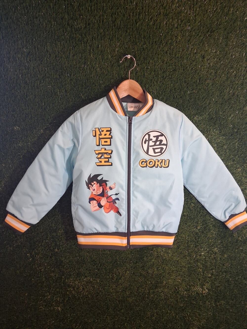 Dragon Ball Z Goku Bomber Jacket Boys Size 8 Light Blue Full Zip Isaac Morris...